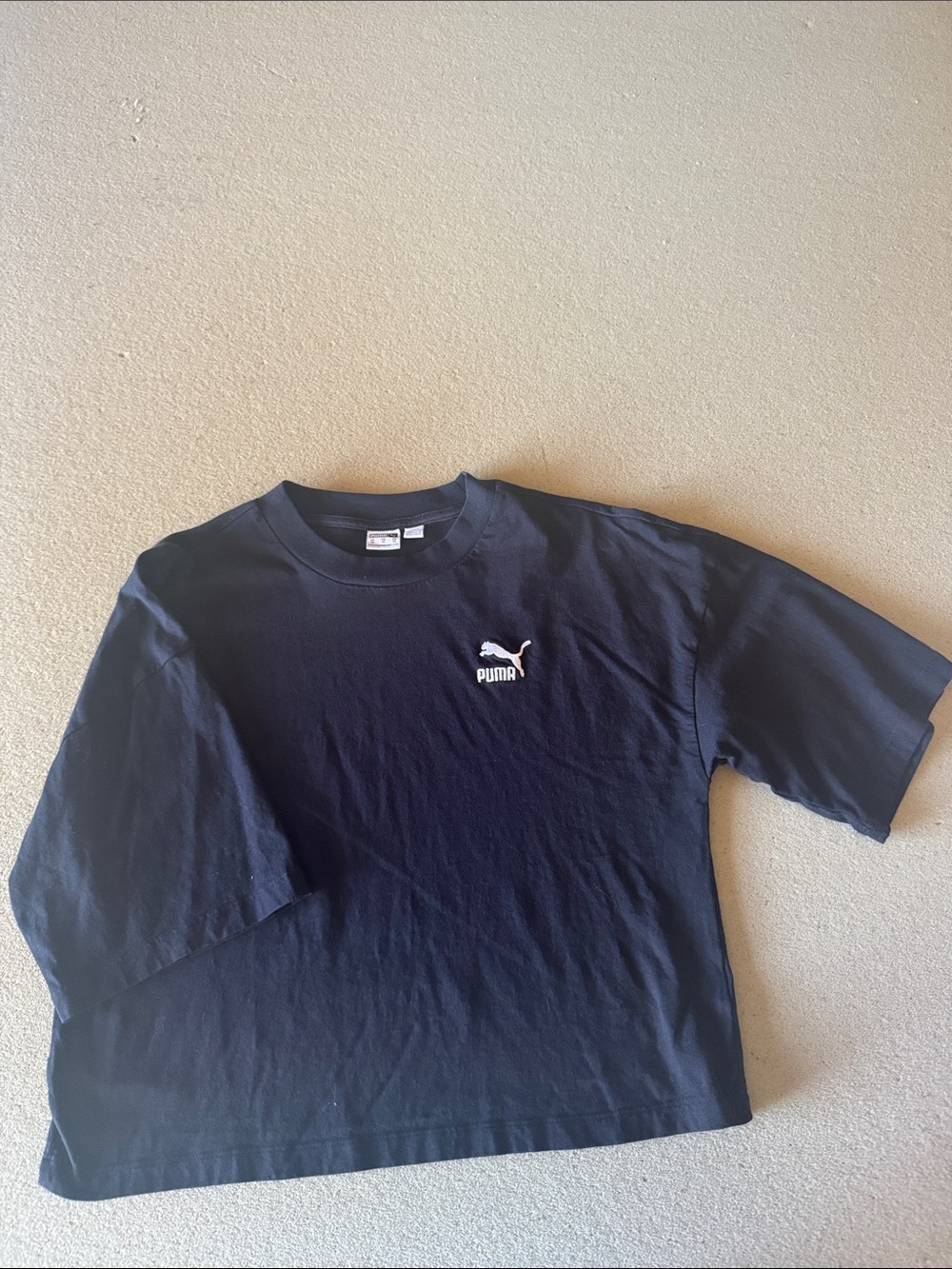 Puma Black Short-Sleeve crop Tee with White Logo